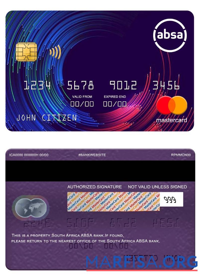 Blank South Africa ABSA bank mastercard sample